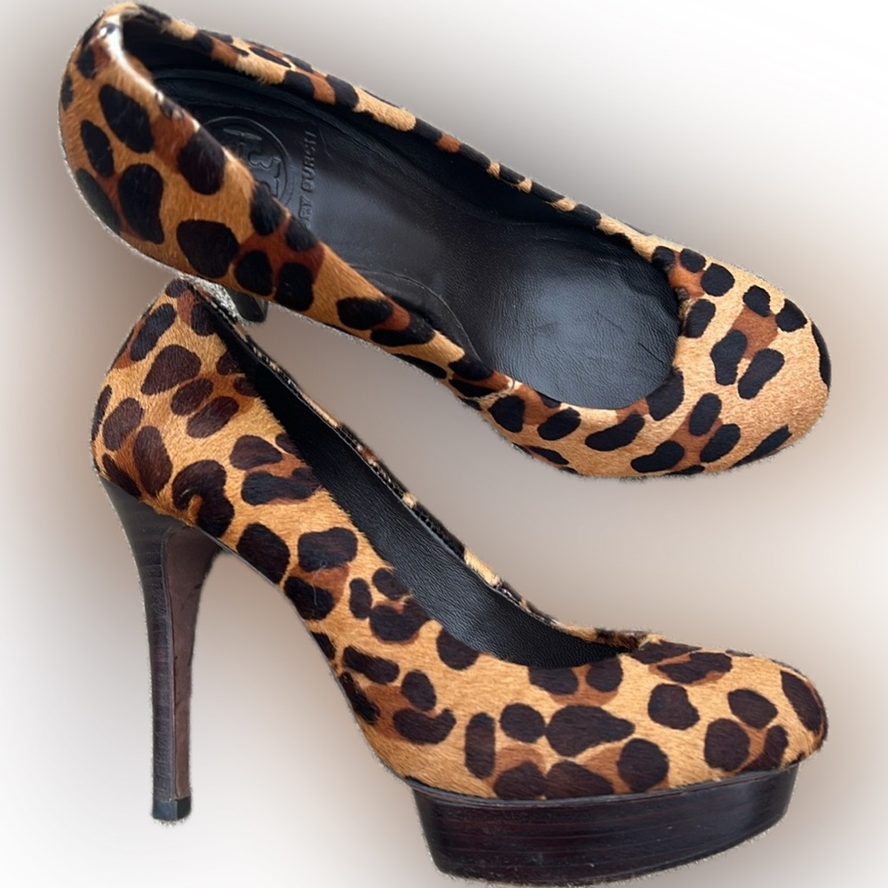 Tory Burch Camille Pump Heel Womens 7M Calf Hair Animal Print Platform heels